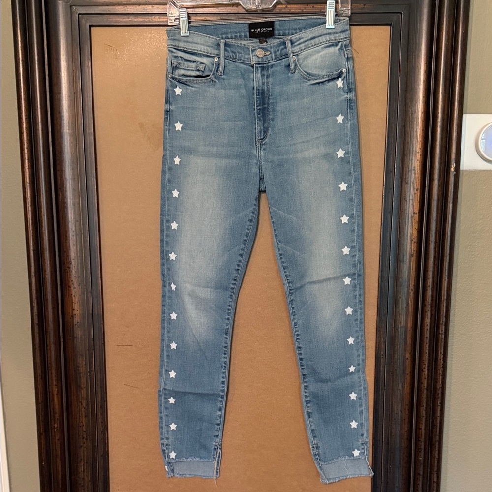 Black Orchid Denim Light Blue Star Skinny Jeans